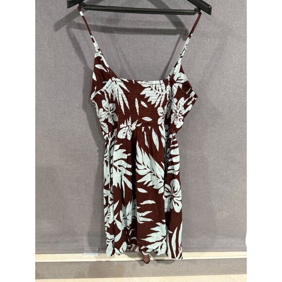 Roxy Evening Glow Dress XL Tropical Print Sundress Brown & Light Blue - Picture 2 of 5